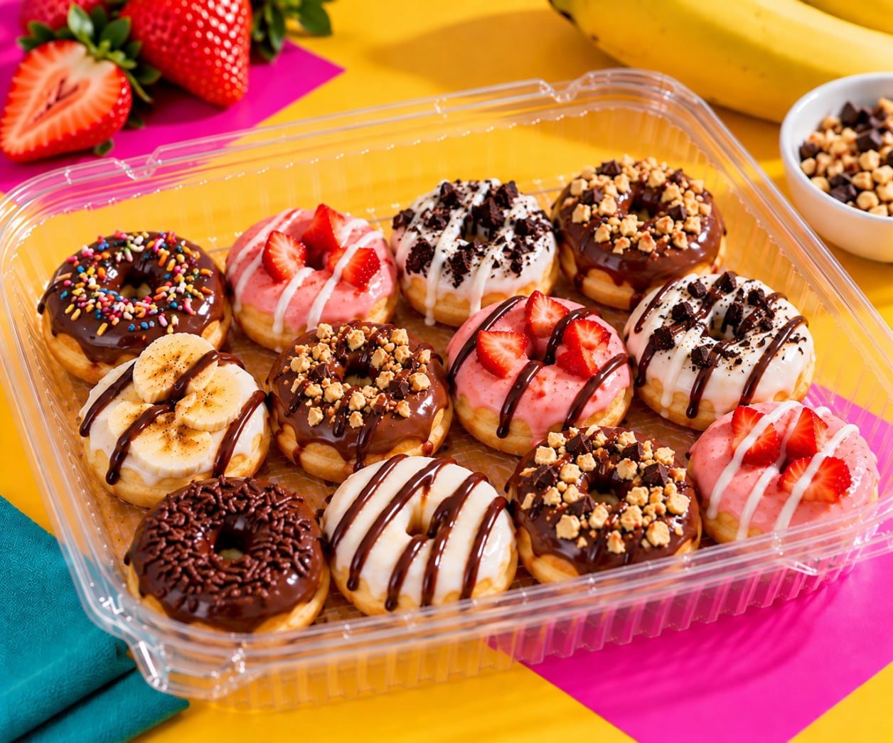 Waffles decorados con toppings dulces para fiestas y eventos